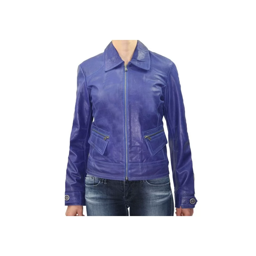 Blouson cuir femme agneau violet modèle Mardge