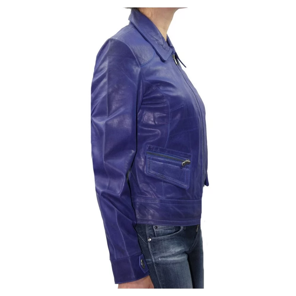 Blouson cuir femme agneau violet modèle Mardge