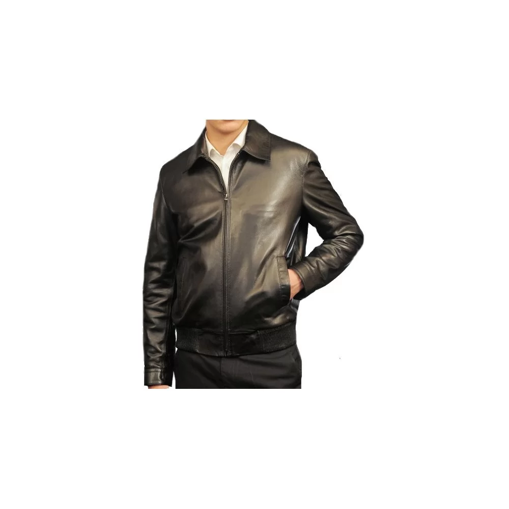 Blouson homme cuir agneau plongé couleur noir modèle Rivière
