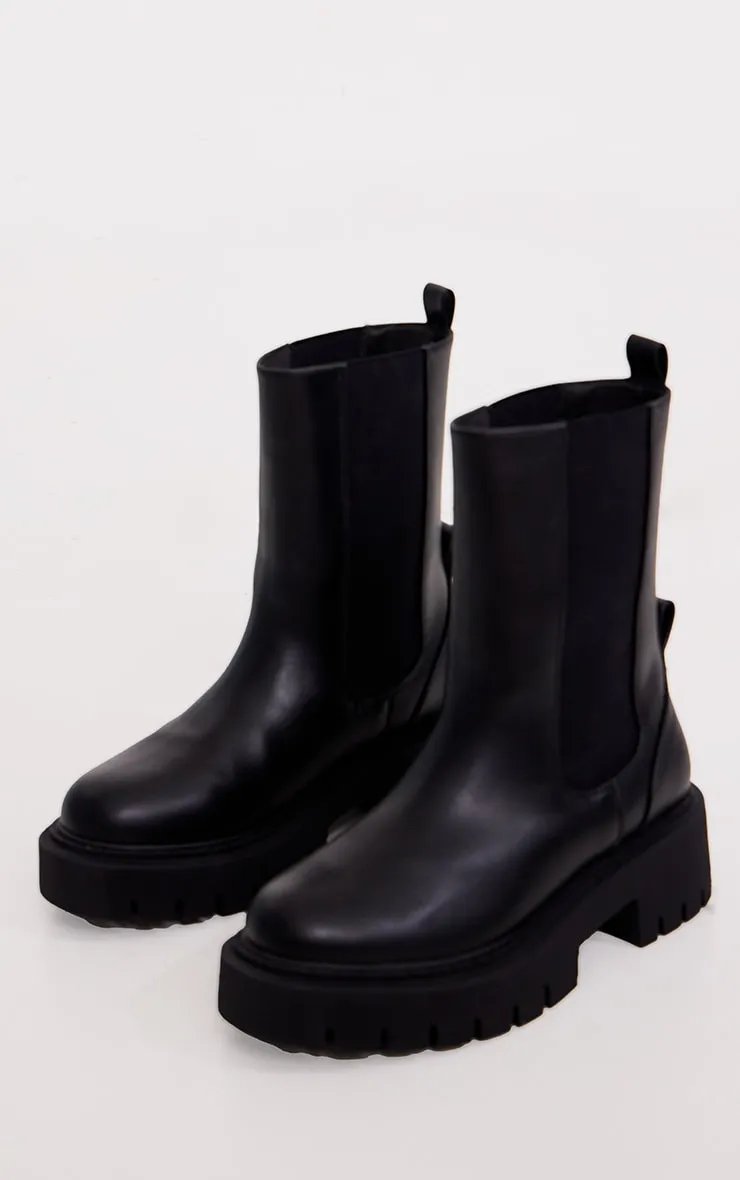 Bottines chelsea noires pointure large à semelle côtelée chunky