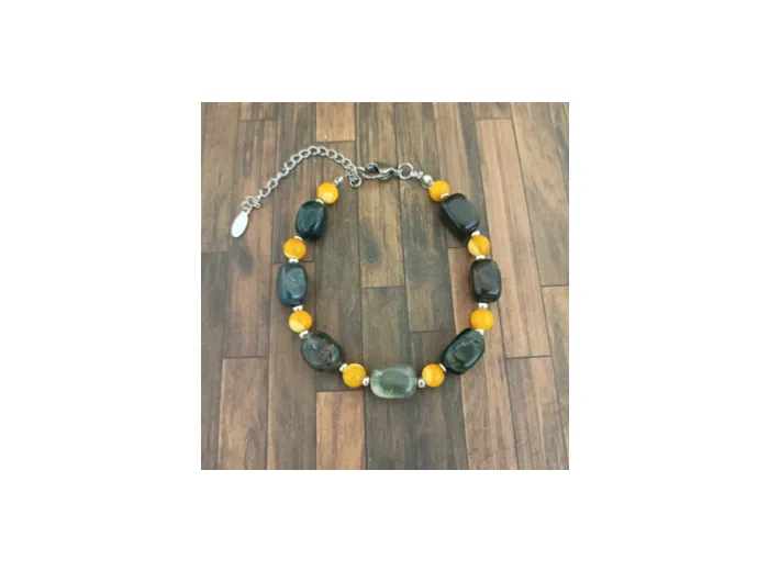Bracelet agate Africaine et nacre jaune argenté
