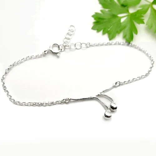 Bracelet baies solanum en argent 925/1000 ajustable, nature et minimaliste