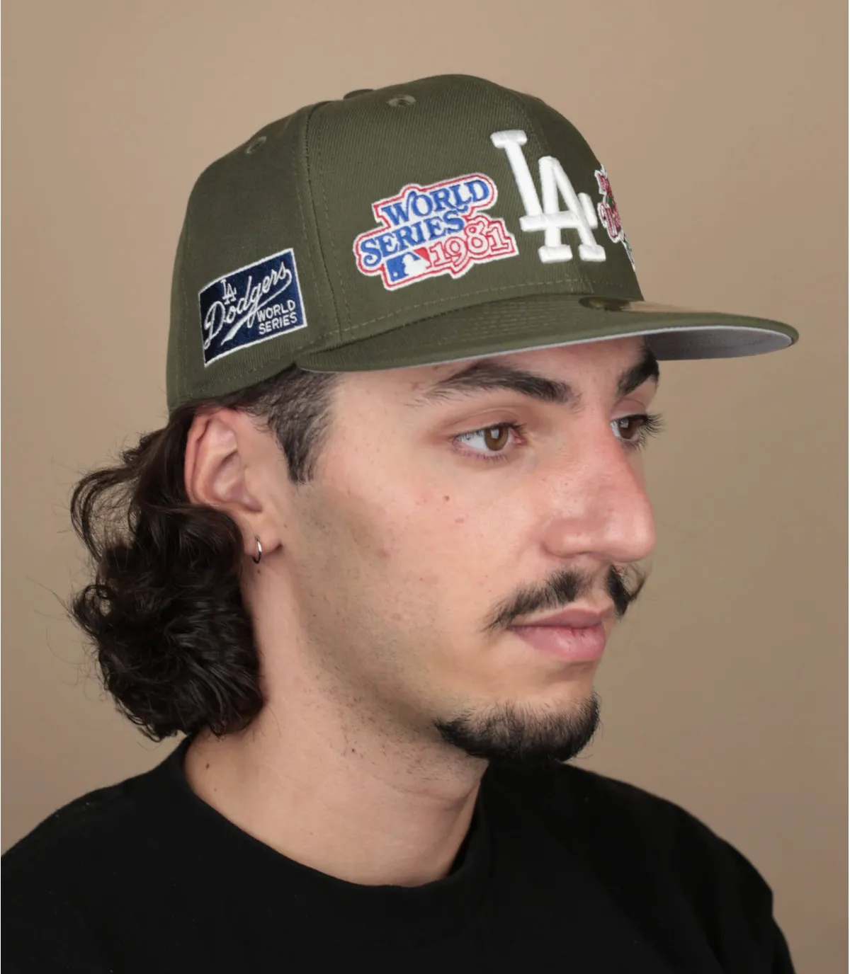 Casquette fitted LA patch khaki - Casquette World Series Patch MLB 59Fifty LA olive New Era : Headict