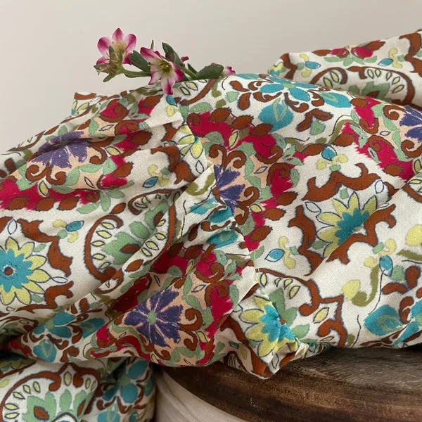 Coupon coton rosace fleurie 130x360  (G2)