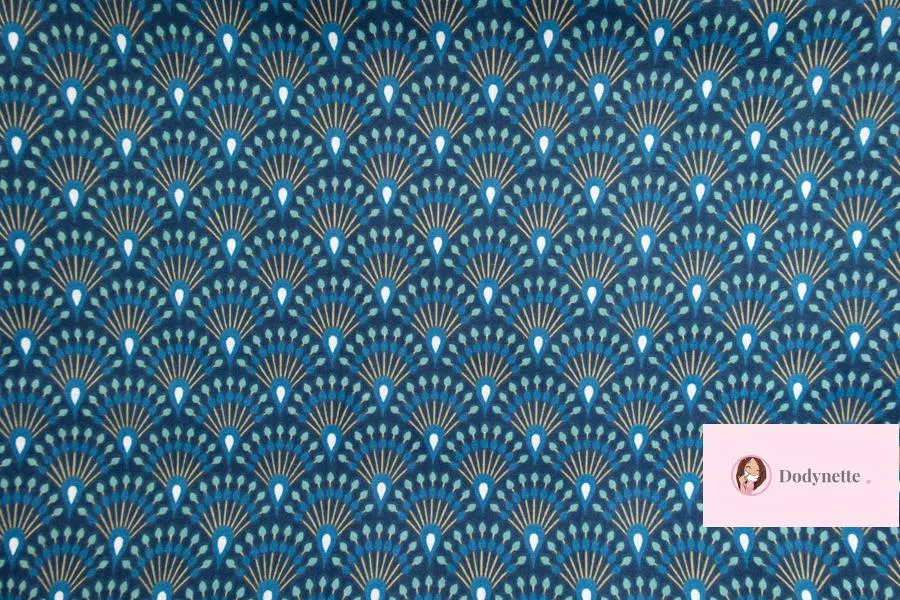Coupon de tissu coton - Paon chic bleu - OEKO-TEX