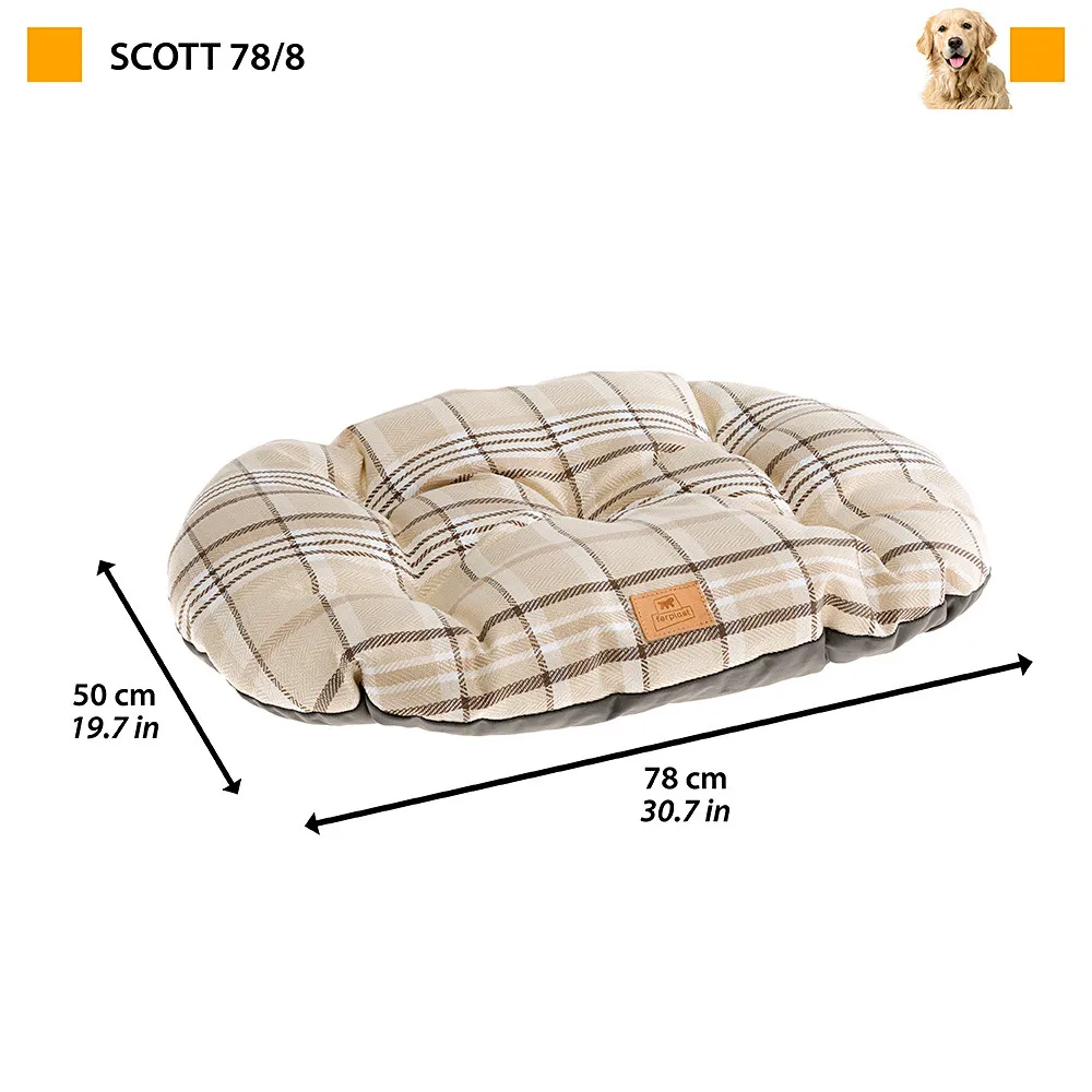 Coussin rembourré pour chiens et chats scott 78/8, double-face, écossais, velours doux, lavable, marron