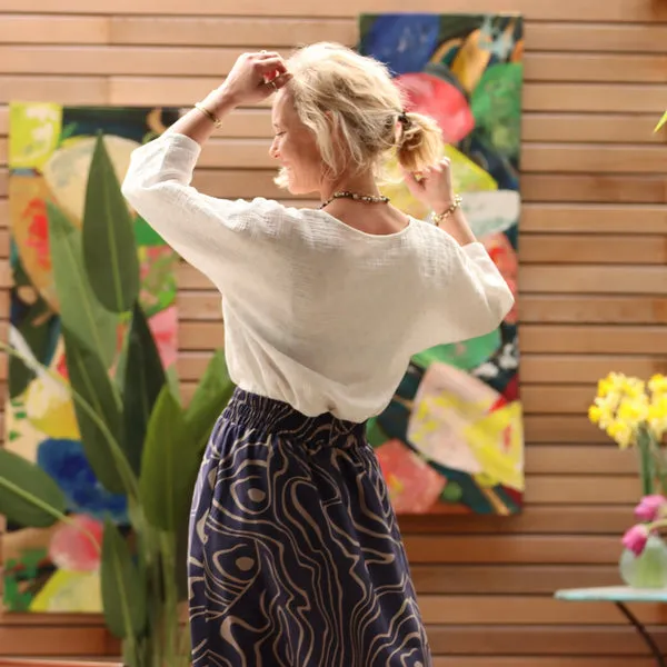 Jupe longue viscose toile abstraite marine Gaïa - Quintessence