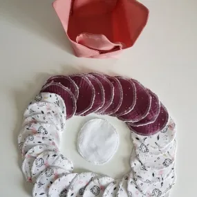 Lot de 30 lingettes démaquillantes lavables (éponge bambou) avec panière - pour femmes et bébés - thème : danseuses, etoiles