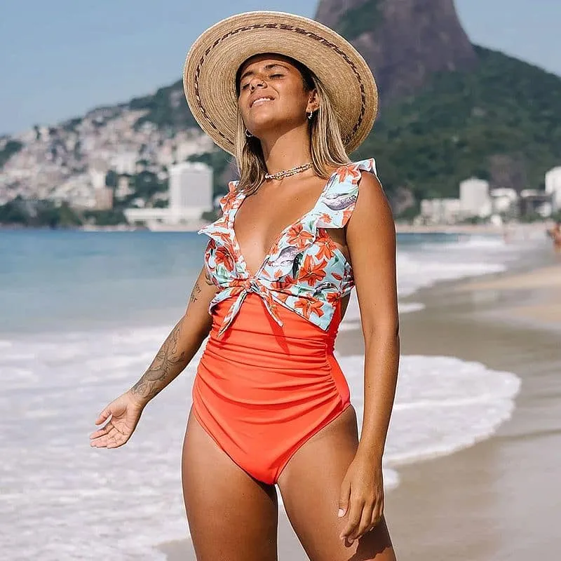 Maillot de Bain 1 Pièce Monokini Décolleté en V