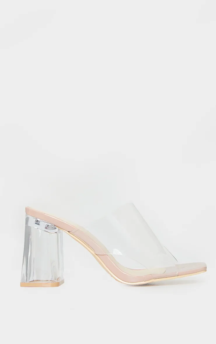 Mules nude pointure large à talon transparent bloc évasé