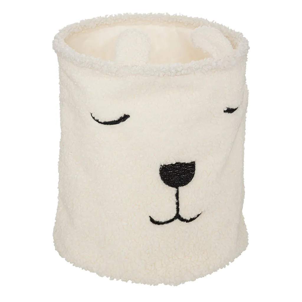 Panier de rangement bouclette ourson blanc D 35x40cm 