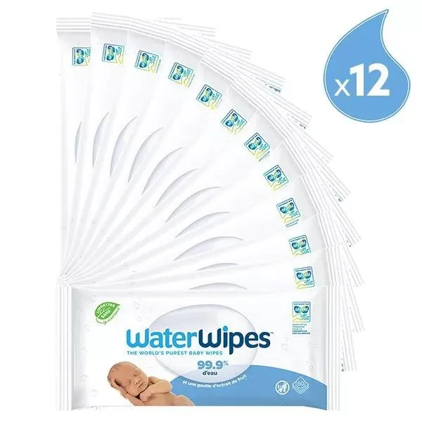 WaterWipes Lingettes Pures Lot de 12 x 60 lingettes